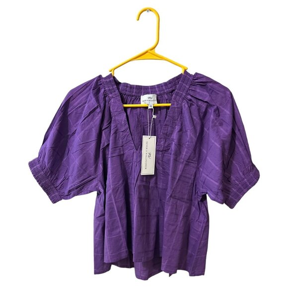 Never A Wallflower Marakesh Blouse Short Puff Sleeves Crop Top Size XS Purple - Picture 1 of 8